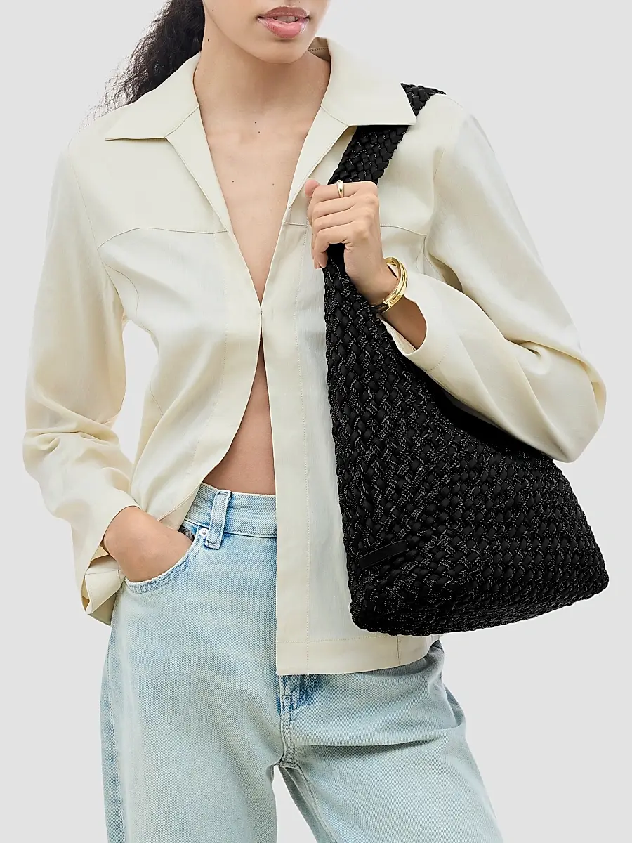Naghedi Women's Nomad Medium Double Weave Denim Hobo Shoulder Bag | Thumbnail 3