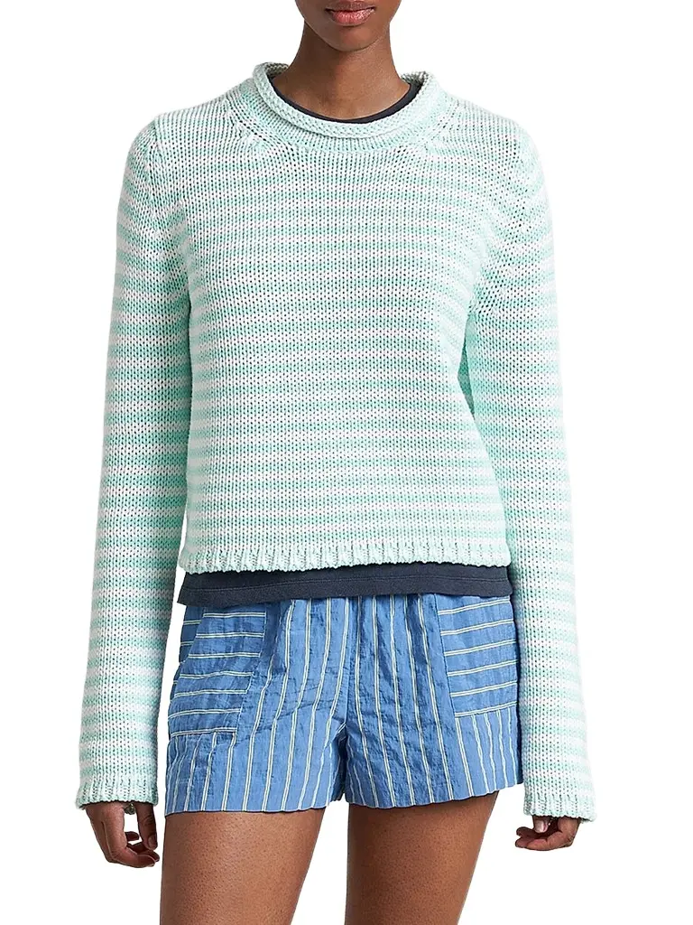 La Ligne Women's Fine Stripe Mini Marina Sweater - Aqua | Image 1 La Ligne Women's Fine Stripe Mini Marina Sweater - Aqua | Image 1