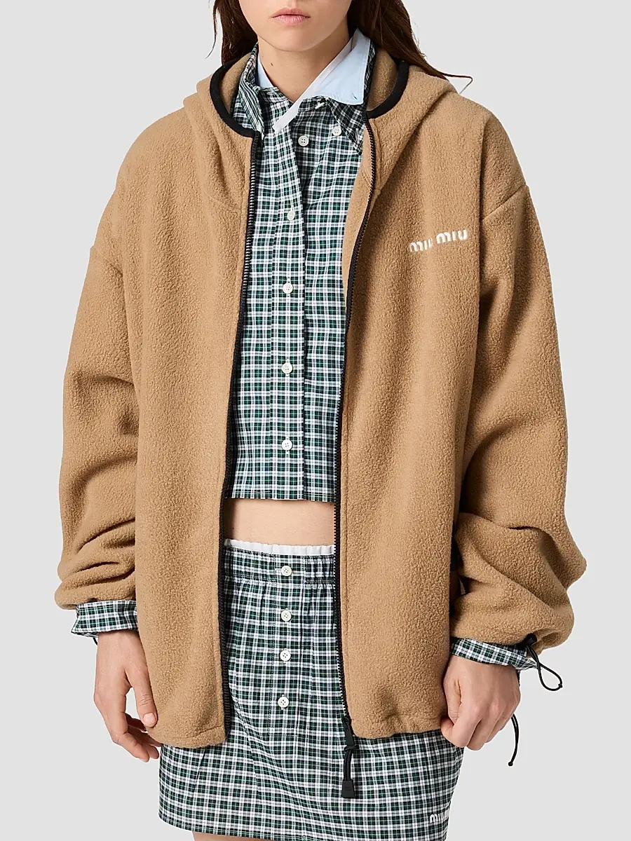 Miu Miu Women's Cotton Fleece Zipper Hoodie | Thumbnail 2