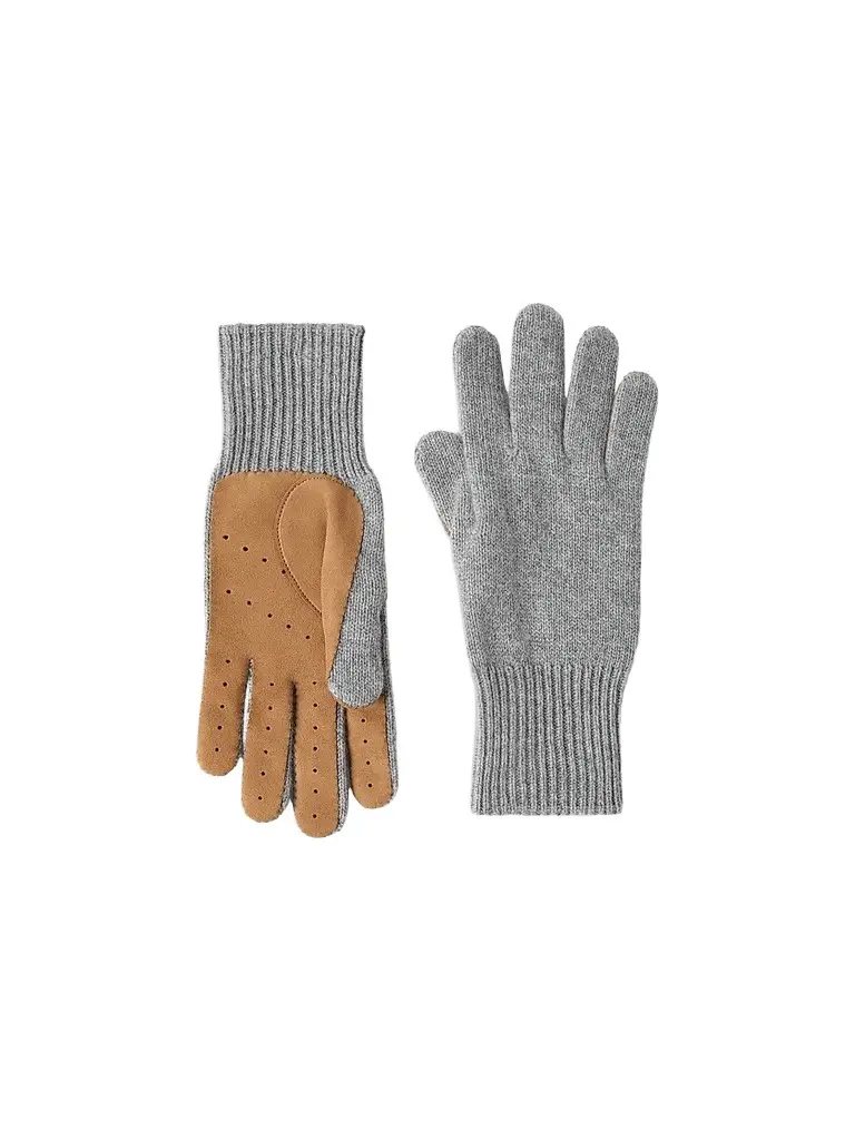 Brunello Cucinelli Men's Cashmere Knit Gloves with Suede Palm - Light Grey | Image 1 Brunello Cucinelli Men's Cashmere Knit Gloves with Suede Palm - Light Grey | Image 1