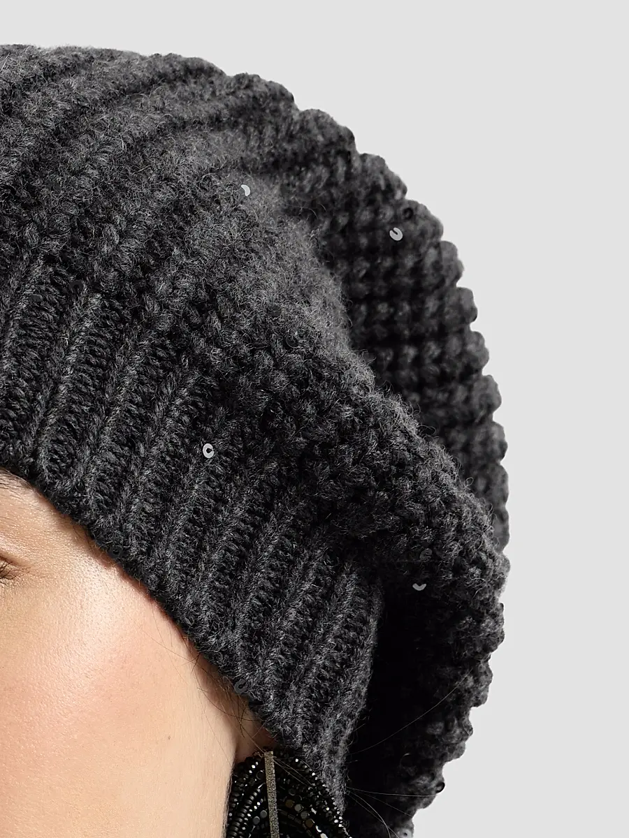 Brunello Cucinelli Women's Cashmere and Silk Diamond Yarn Knit Beanie | Thumbnail 3 Brunello Cucinelli Women's Cashmere and Silk Diamond Yarn Knit Beanie | Thumbnail 3