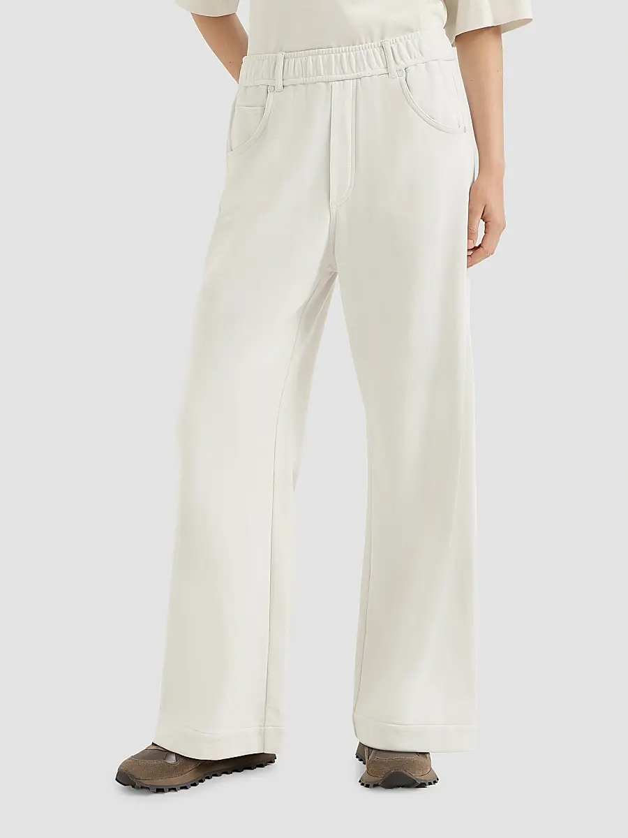 Brunello Cucinelli Women's Cotton Smooth French Terry Trousers | Thumbnail 2