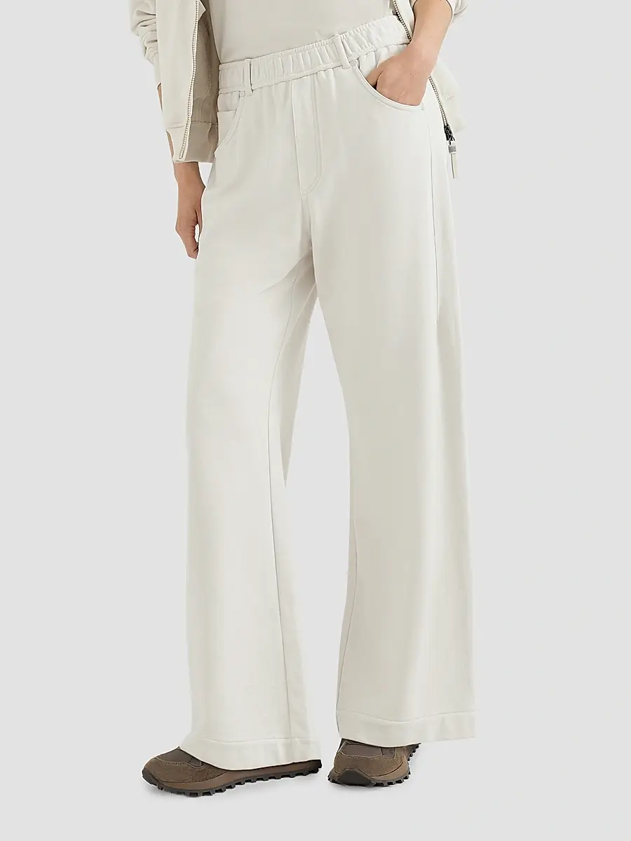 Brunello Cucinelli Women's Cotton Smooth French Terry Trousers | Thumbnail 4