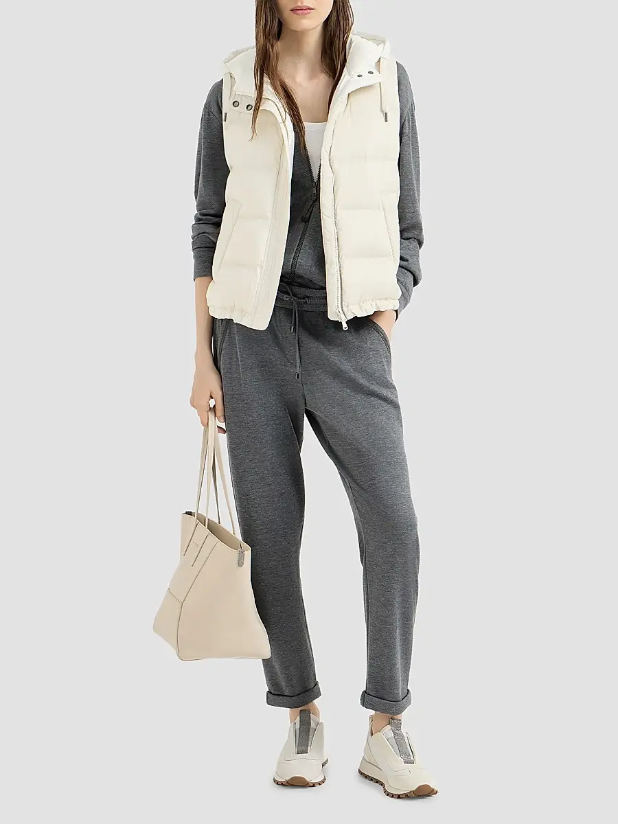 Brunello Cucinelli Women's Stretch Cotton Ribbed Jersey Top with Monili - White | Thumbnail 6