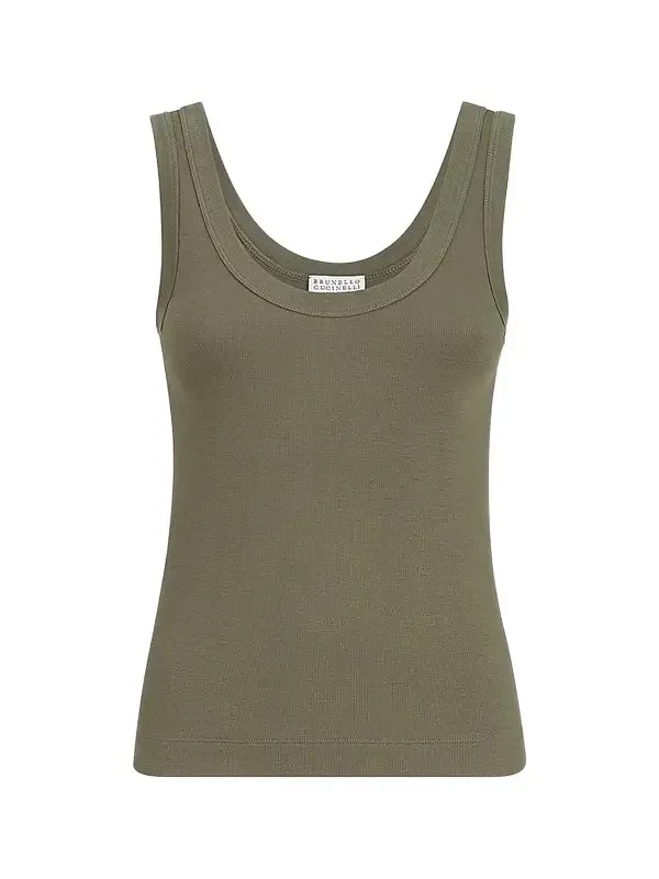 Women's Stretch Cotton Ribbed Jersey Top with Monili - Origano