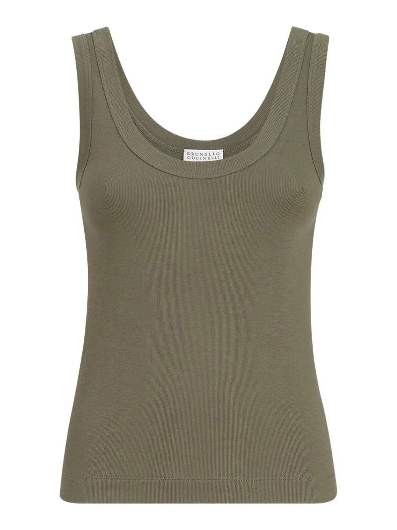 Women's Stretch Cotton Ribbed Jersey Top with Monili - Origano Women's Stretch Cotton Ribbed Jersey Top with Monili - Origano