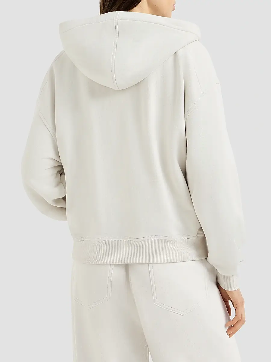 Brunello Cucinelli Women's Cotton Smooth French Terry Sweatshirt with Shiny Zipper Pull | Thumbnail 3