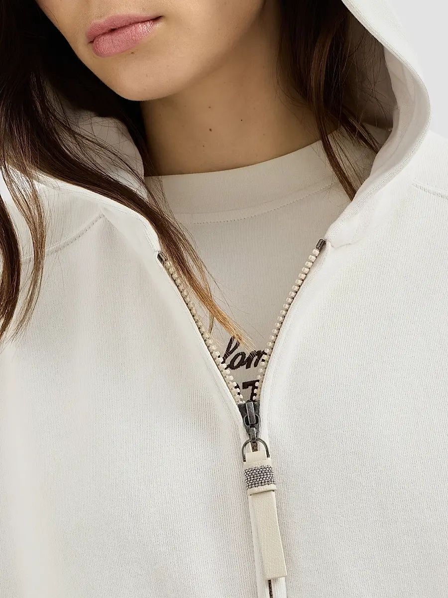 Brunello Cucinelli Women's Cotton Smooth French Terry Sweatshirt with Shiny Zipper Pull | Thumbnail 5