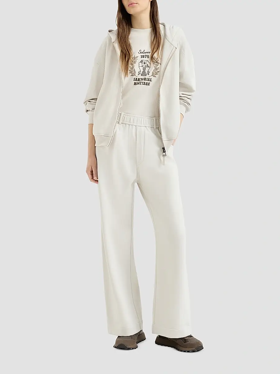Brunello Cucinelli Women's Cotton Smooth French Terry Sweatshirt with Shiny Zipper Pull | Thumbnail 6