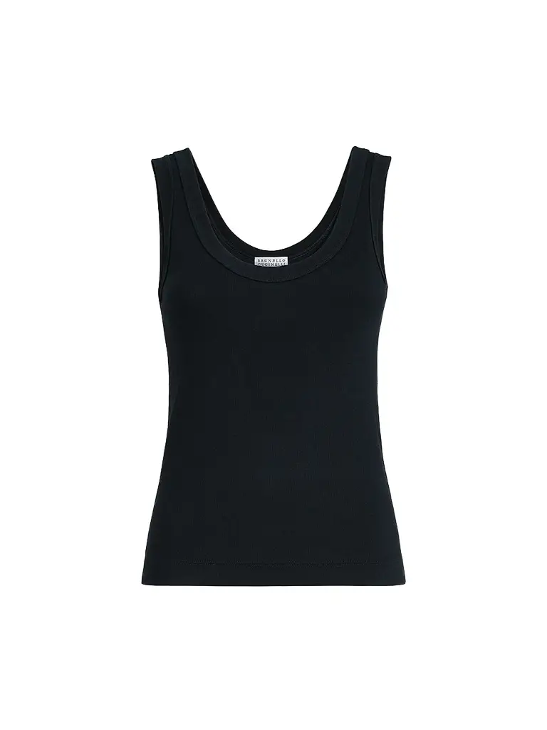 Brunello Cucinelli Women's Stretch Cotton Ribbed Jersey Top with Monili - Black - Size XXXXL | Image 1 Brunello Cucinelli Women's Stretch Cotton Ribbed Jersey Top with Monili - Black - Size XXXXL | Image 1