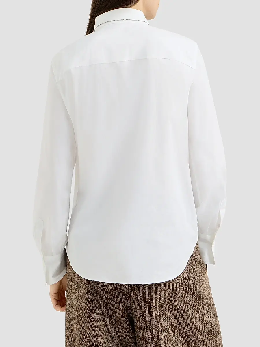 Brunello Cucinelli Women's Stretch Cotton Poplin Shirt with Shiny Collar - White | Thumbnail 3 Brunello Cucinelli Women's Stretch Cotton Poplin Shirt with Shiny Collar - White | Thumbnail 3
