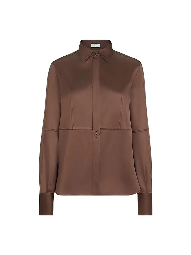 Women's Stretch Silk Satin Shirt with Monili