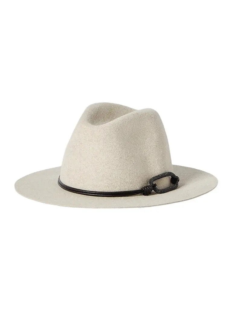Brunello Cucinelli Women's Felt Fedora with Leather and Monili Band - Panama | Image 1 Brunello Cucinelli Women's Felt Fedora with Leather and Monili Band - Panama | Image 1