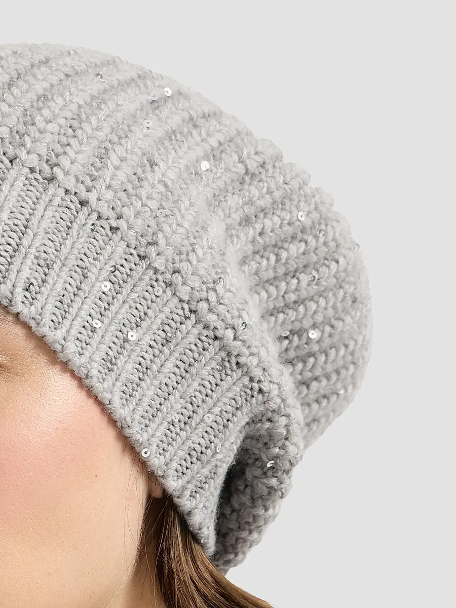 Brunello Cucinelli Women's Cashmere and Silk Diamond Yarn Knit Beanie | Thumbnail 3 Brunello Cucinelli Women's Cashmere and Silk Diamond Yarn Knit Beanie | Thumbnail 3