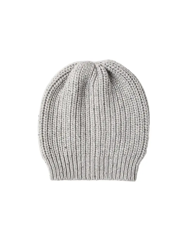 Brunello Cucinelli Women's Cashmere and Silk Diamond Yarn Knit Beanie - Pebble | Image 1 Brunello Cucinelli Women's Cashmere and Silk Diamond Yarn Knit Beanie - Pebble | Image 1