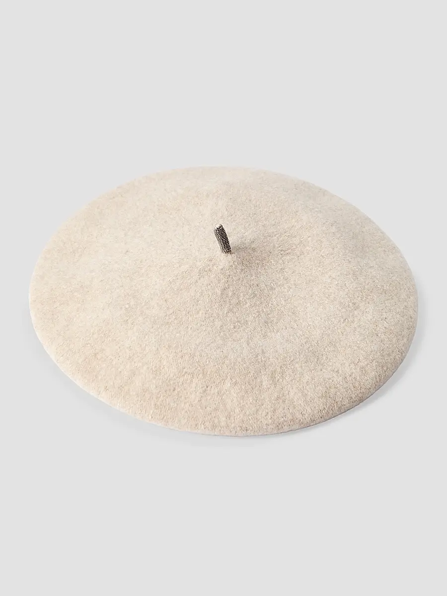 Brunello Cucinelli Women's Wool Beret Hat with Precious Detail - Pearl | Thumbnail 2 Brunello Cucinelli Women's Wool Beret Hat with Precious Detail - Pearl | Thumbnail 2
