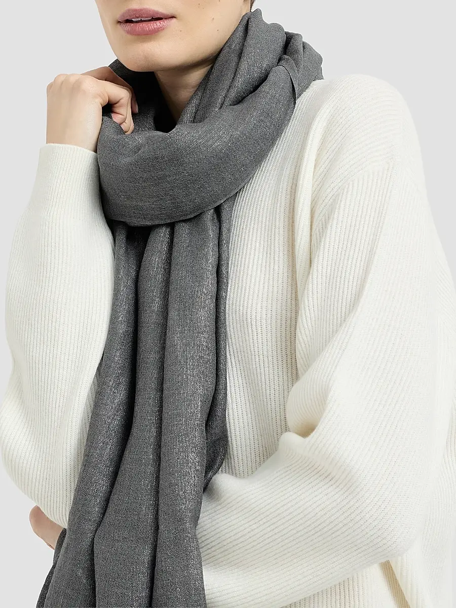 Brunello Cucinelli Women's Cashmere and Silk Scarf - Lead | Thumbnail 2 Brunello Cucinelli Women's Cashmere and Silk Scarf - Lead | Thumbnail 2