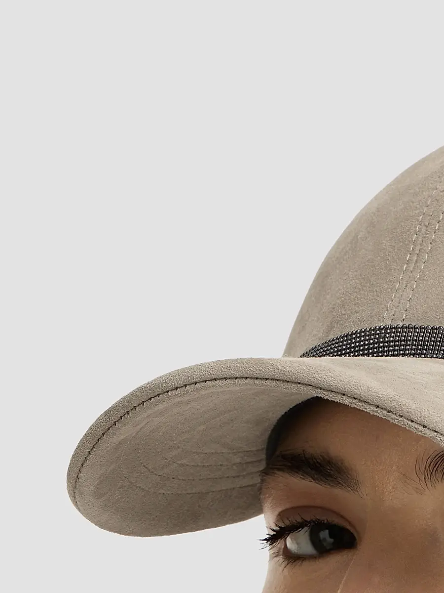 Brunello Cucinelli Women's Suede Baseball Cap with Shiny Band - Light Beige | Thumbnail 3
