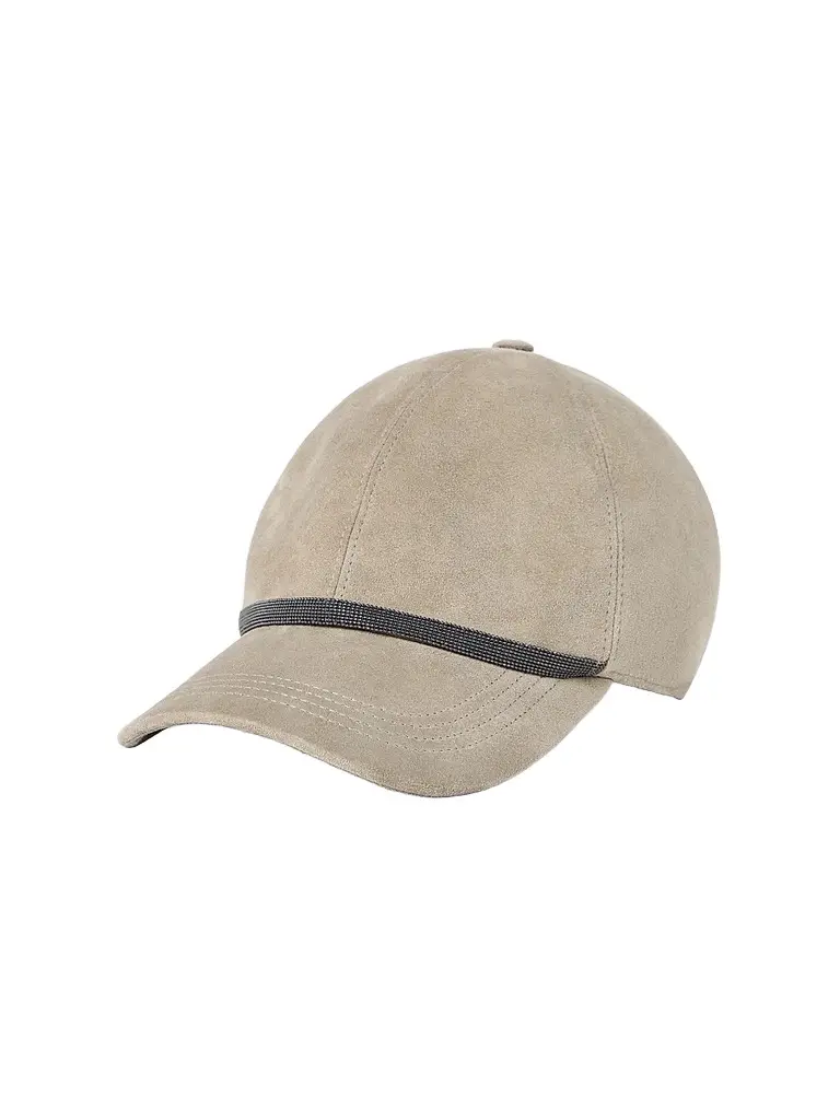 Brunello Cucinelli Women's Suede Baseball Cap with Shiny Band - Light Beige | Image 1 Brunello Cucinelli Women's Suede Baseball Cap with Shiny Band - Light Beige | Image 1