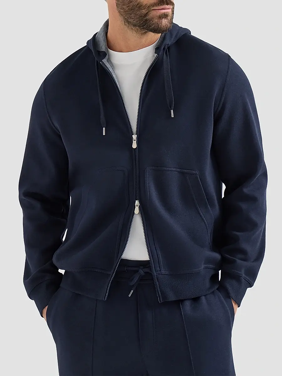 Brunello Cucinelli Men's Cotton, Cashmere and Silk French Terry Double Cloth Hooded Sweatshirt | Thumbnail 2 Brunello Cucinelli Men's Cotton, Cashmere and Silk French Terry Double Cloth Hooded Sweatshirt | Thumbnail 2