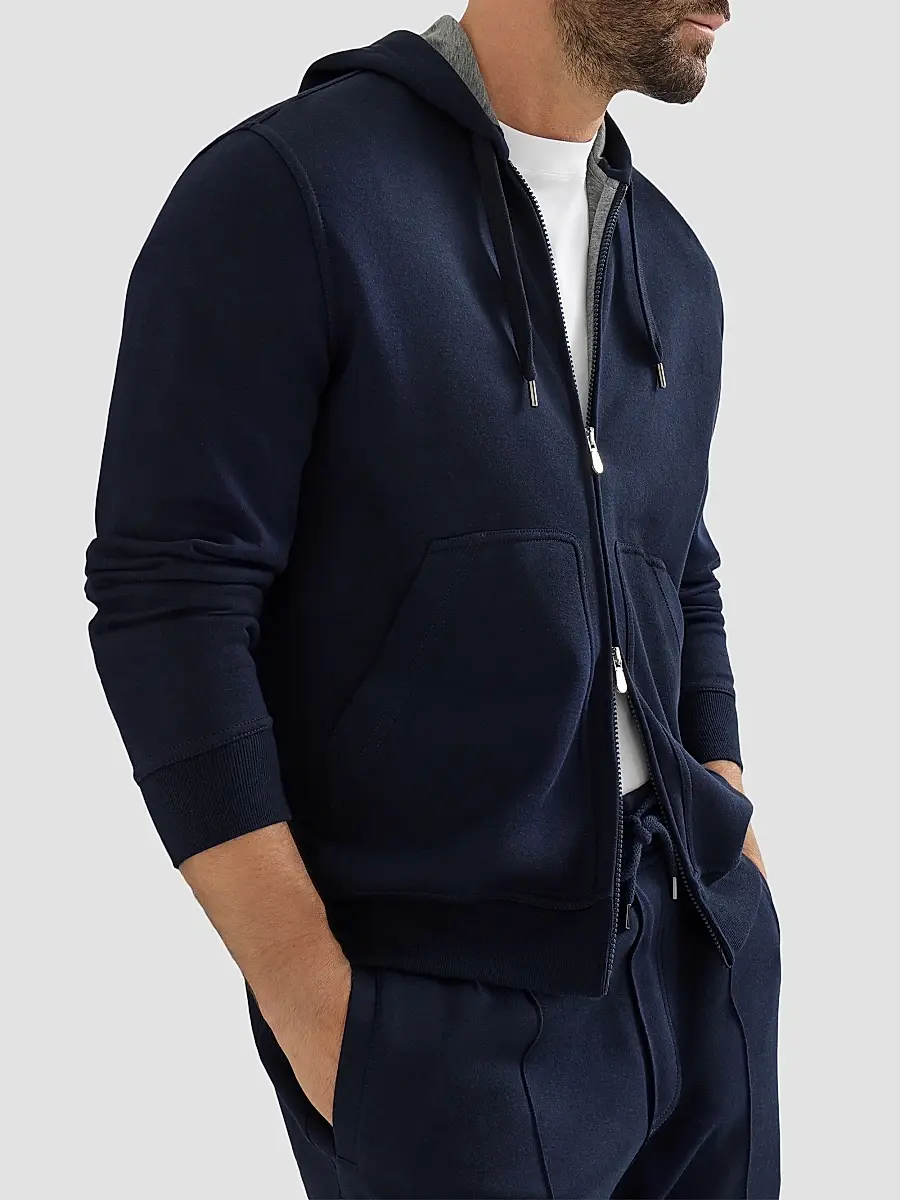 Brunello Cucinelli Men's Cotton, Cashmere and Silk French Terry Double Cloth Hooded Sweatshirt | Thumbnail 4 Brunello Cucinelli Men's Cotton, Cashmere and Silk French Terry Double Cloth Hooded Sweatshirt | Thumbnail 4