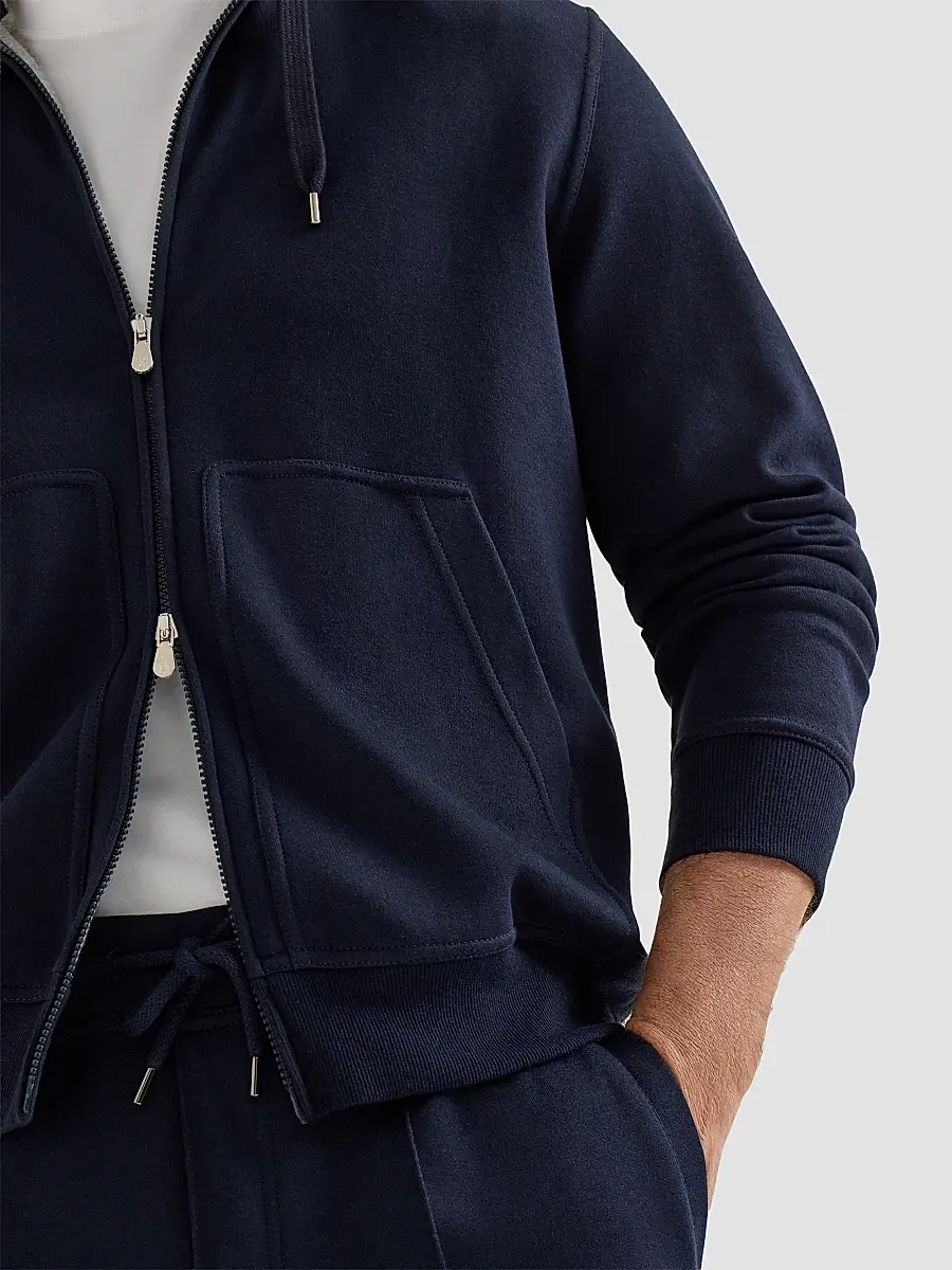 Brunello Cucinelli Men's Cotton, Cashmere and Silk French Terry Double Cloth Hooded Sweatshirt | Thumbnail 5 Brunello Cucinelli Men's Cotton, Cashmere and Silk French Terry Double Cloth Hooded Sweatshirt | Thumbnail 5