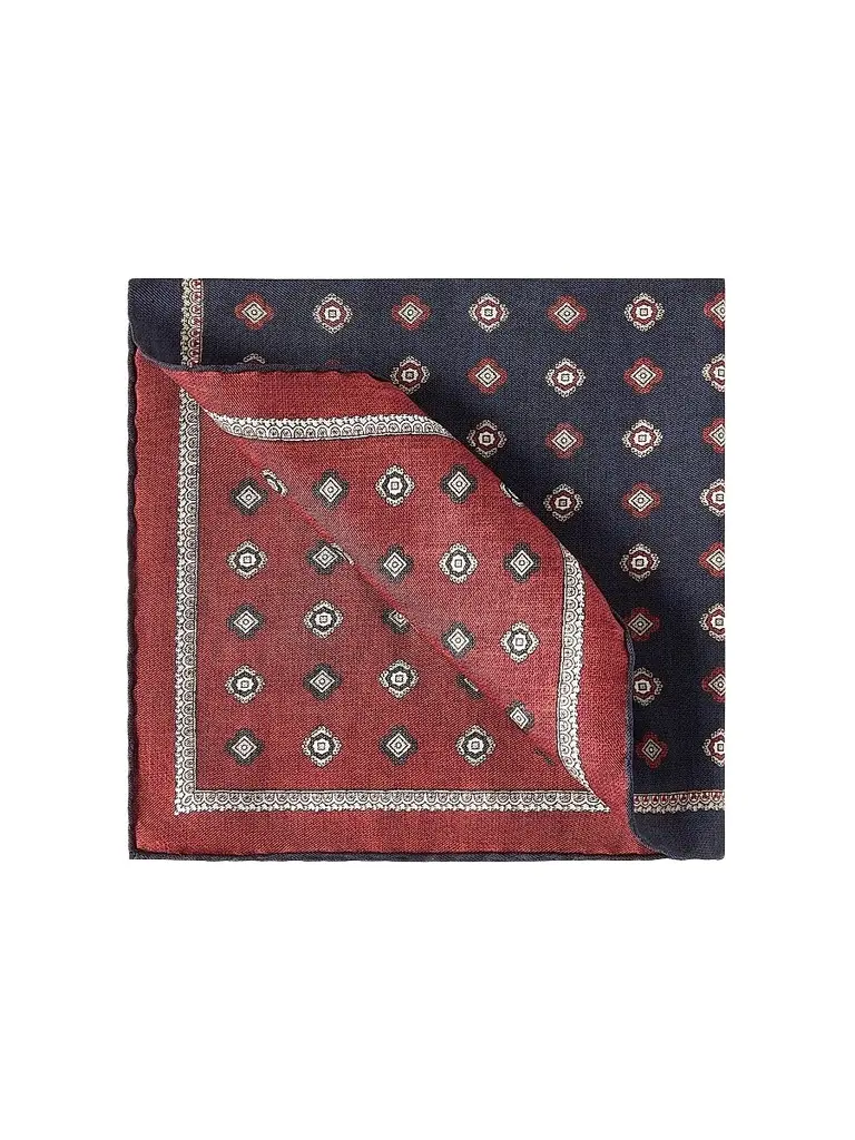 Brunello Cucinelli Men's Silk Pocket Square with Medallion Design - Navy Blue | Image 1 Brunello Cucinelli Men's Silk Pocket Square with Medallion Design - Navy Blue | Image 1