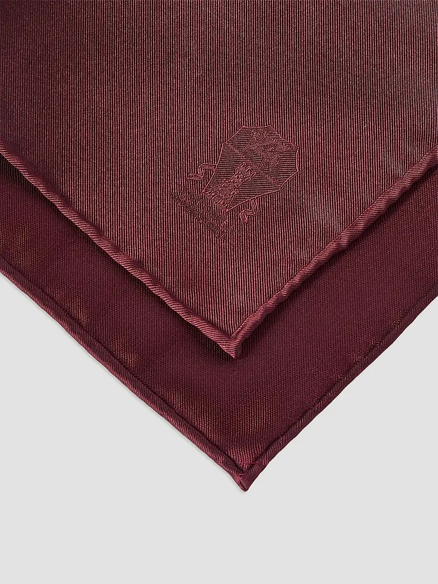 Brunello Cucinelli Men's Silk Pocket Square with Printed Logo - Red | Thumbnail 2 Brunello Cucinelli Men's Silk Pocket Square with Printed Logo - Red | Thumbnail 2