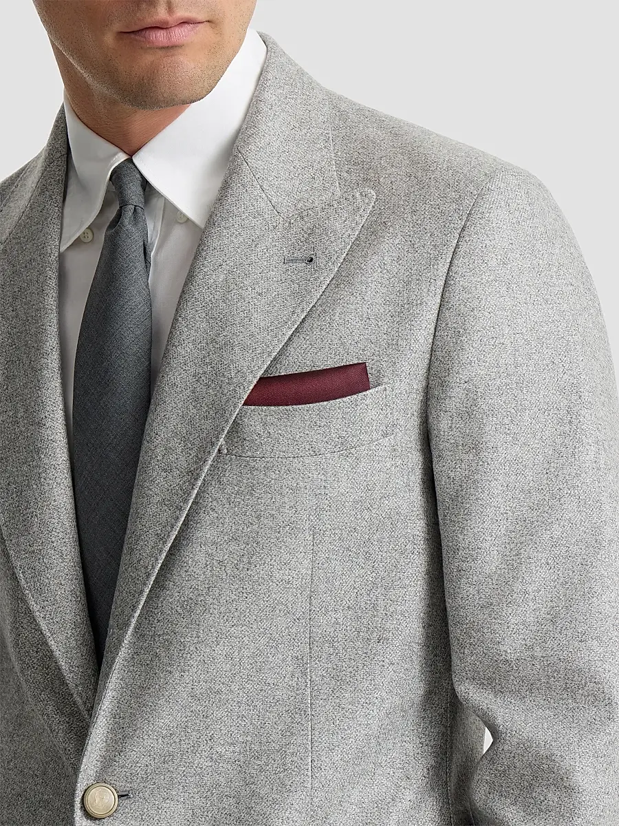 Brunello Cucinelli Men's Silk Pocket Square with Printed Logo - Red | Thumbnail 3 Brunello Cucinelli Men's Silk Pocket Square with Printed Logo - Red | Thumbnail 3