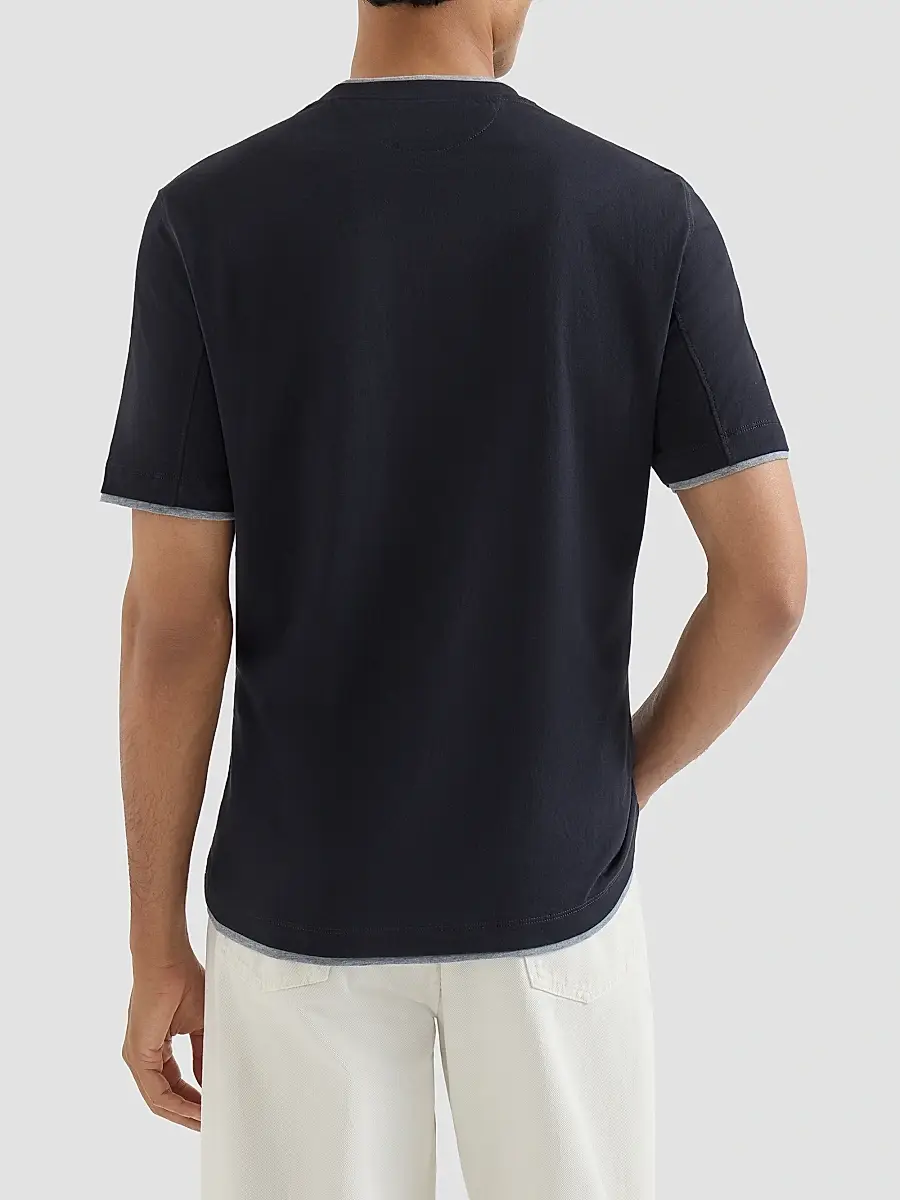 Brunello Cucinelli Men's Cotton Jersey Crewneck T-Shirt with Faux Layering - Cobalt | Thumbnail 3 Brunello Cucinelli Men's Cotton Jersey Crewneck T-Shirt with Faux Layering - Cobalt | Thumbnail 3