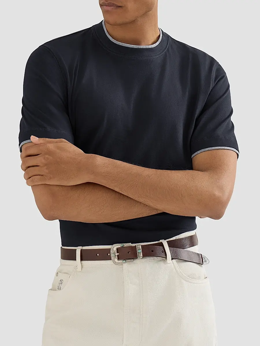 Brunello Cucinelli Men's Cotton Jersey Crewneck T-Shirt with Faux Layering - Cobalt | Thumbnail 4 Brunello Cucinelli Men's Cotton Jersey Crewneck T-Shirt with Faux Layering - Cobalt | Thumbnail 4