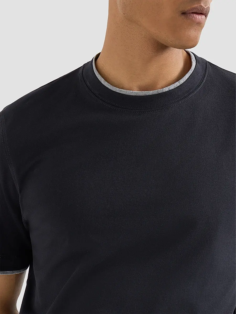 Brunello Cucinelli Men's Cotton Jersey Crewneck T-Shirt with Faux Layering - Cobalt | Thumbnail 5 Brunello Cucinelli Men's Cotton Jersey Crewneck T-Shirt with Faux Layering - Cobalt | Thumbnail 5