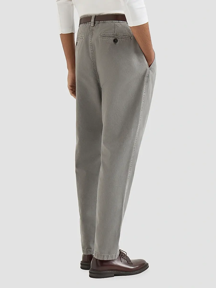 Brunello Cucinelli Men's Garment-Dyed Trousers in Peached Cotton Gabardine | Thumbnail 4 Brunello Cucinelli Men's Garment-Dyed Trousers in Peached Cotton Gabardine | Thumbnail 4