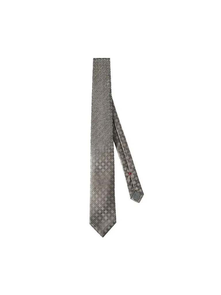 Brunello Cucinelli Men's Silk Tie with Geometric Floral Pattern - Grey | Image 1 Brunello Cucinelli Men's Silk Tie with Geometric Floral Pattern - Grey | Image 1
