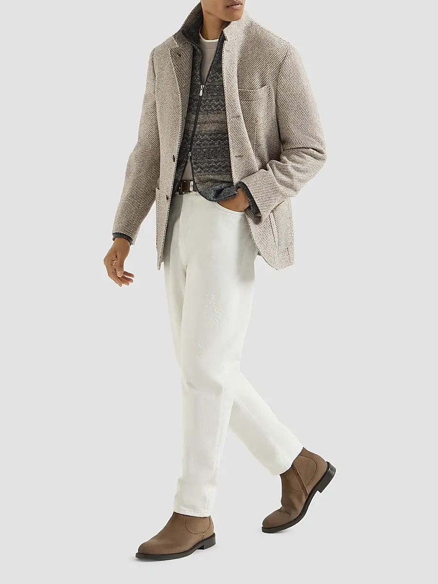 Brunello Cucinelli Men's Cotton Jersey Crewneck T-Shirt with Faux Layering - Light Brown | Thumbnail 6 Brunello Cucinelli Men's Cotton Jersey Crewneck T-Shirt with Faux Layering - Light Brown | Thumbnail 6