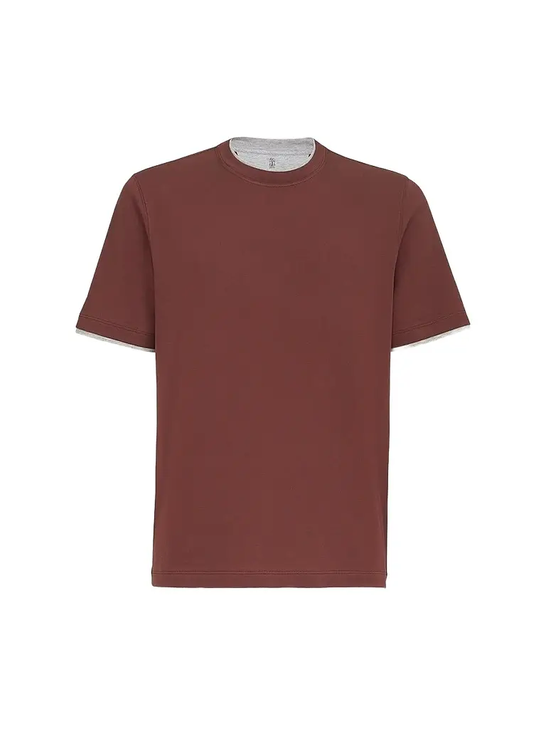 Brunello Cucinelli Men's Cotton Jersey Crewneck T-Shirt with Faux Layering - Red | Image 1 Brunello Cucinelli Men's Cotton Jersey Crewneck T-Shirt with Faux Layering - Red | Image 1