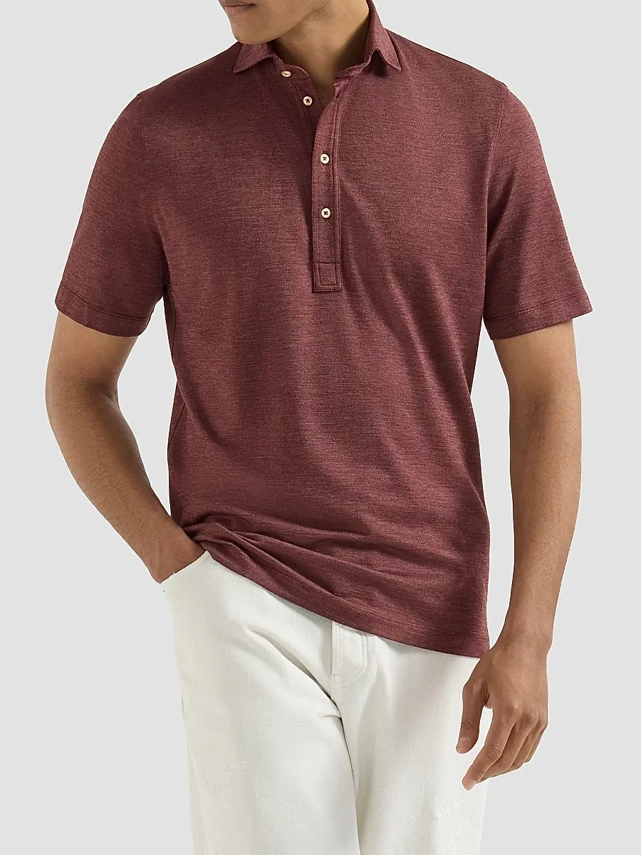Brunello Cucinelli Men's Virgin Wool, Silk and Cotton Piqué Polo Shirt | Thumbnail 2 Brunello Cucinelli Men's Virgin Wool, Silk and Cotton Piqué Polo Shirt | Thumbnail 2