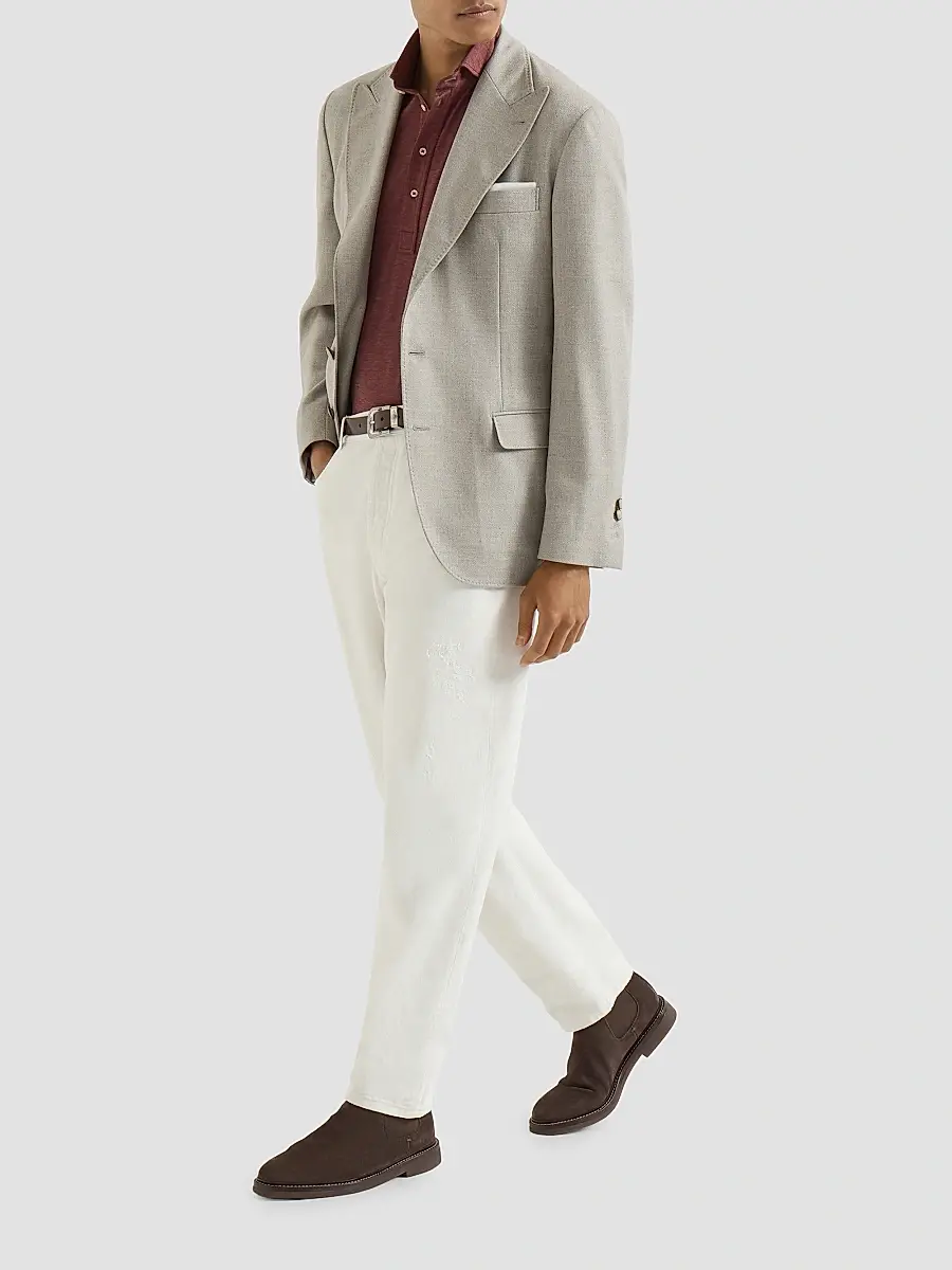 Brunello Cucinelli Men's Virgin Wool, Silk and Cotton Piqué Polo Shirt | Thumbnail 6 Brunello Cucinelli Men's Virgin Wool, Silk and Cotton Piqué Polo Shirt | Thumbnail 6