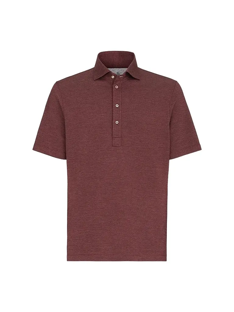 Brunello Cucinelli Men's Virgin Wool, Silk and Cotton Piqué Polo Shirt - Burgundy - Size XXXXL | Image 1 Brunello Cucinelli Men's Virgin Wool, Silk and Cotton Piqué Polo Shirt - Burgundy - Size XXXXL | Image 1