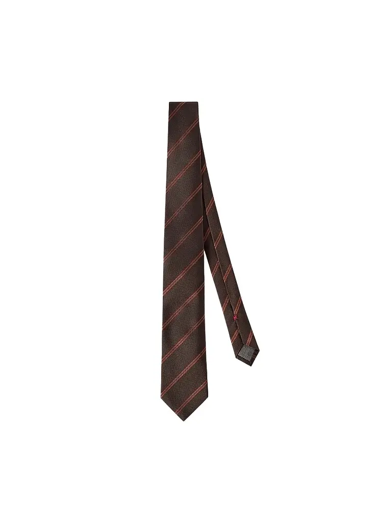 Brunello Cucinelli Men's Striped Silk Tie - Rust Brown | Image 1 Brunello Cucinelli Men's Striped Silk Tie - Rust Brown | Image 1