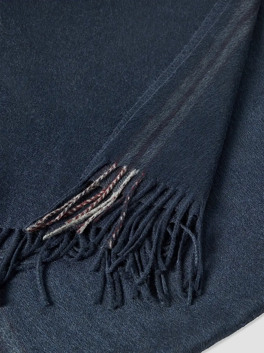 Brunello Cucinelli Men's Silk Scarf with Selvedge - Marine Blue | Thumbnail 3 Brunello Cucinelli Men's Silk Scarf with Selvedge - Marine Blue | Thumbnail 3
