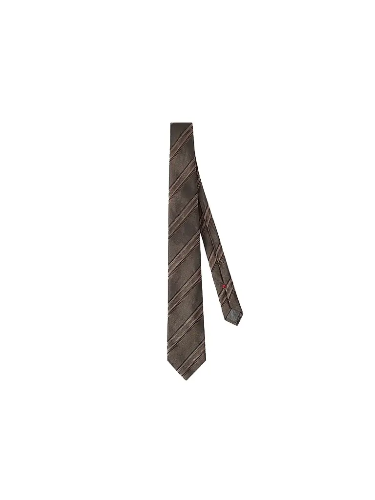 Brunello Cucinelli Men's Textured Striped Silk Tie - Hazelnut | Image 1 Brunello Cucinelli Men's Textured Striped Silk Tie - Hazelnut | Image 1