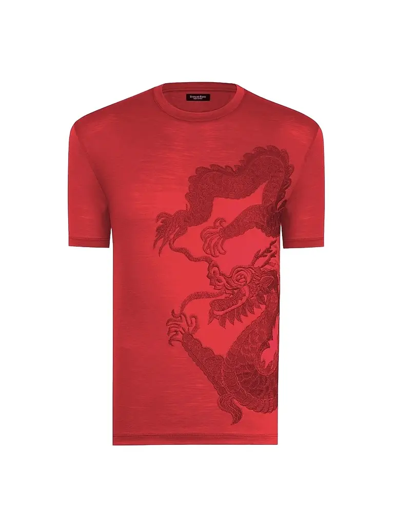 Stefano Ricci Men's Dragon Embroidered Design T-Shirt | Image 1 Stefano Ricci Men's Dragon Embroidered Design T-Shirt | Image 1