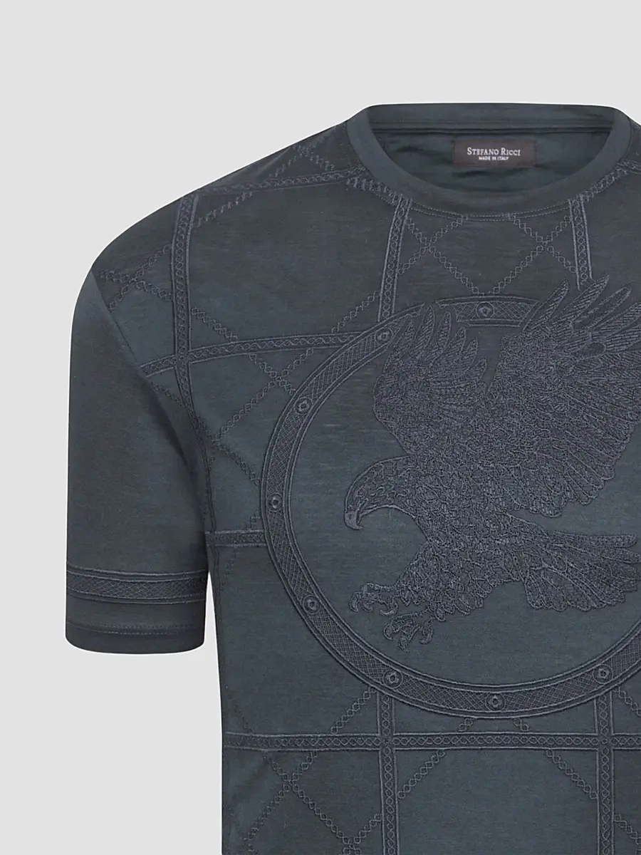 Stefano Ricci Men's Embroidered Cotton T-Shirt | Thumbnail 2 Stefano Ricci Men's Embroidered Cotton T-Shirt | Thumbnail 2