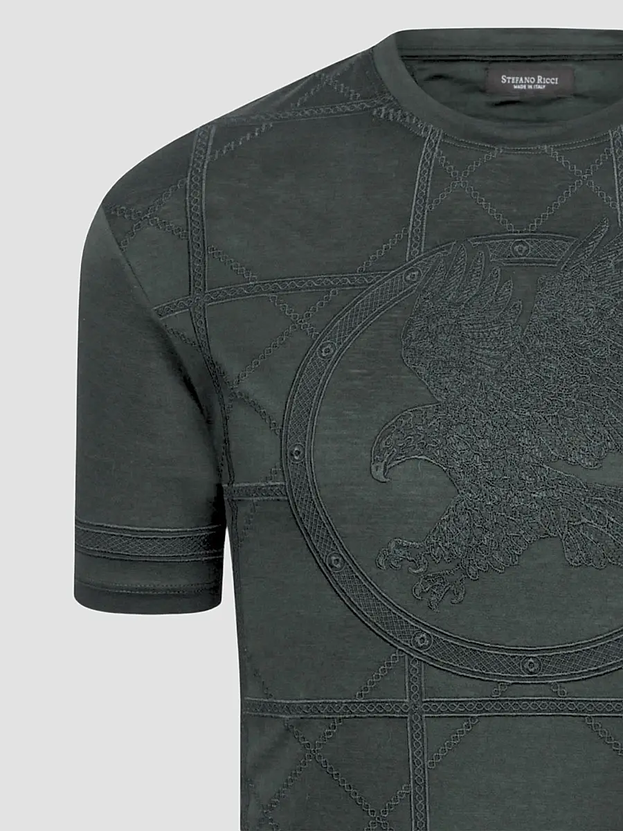 Stefano Ricci Men's Embroidered Cotton T-Shirt | Thumbnail 2 Stefano Ricci Men's Embroidered Cotton T-Shirt | Thumbnail 2