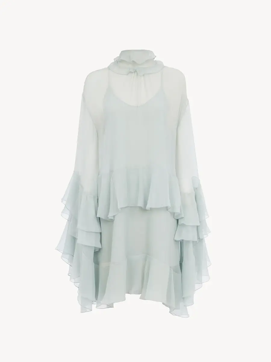 Chloé Mini ruffled dress in silk mousseline | Thumbnail 2 Chloé Mini ruffled dress in silk mousseline | Thumbnail 2