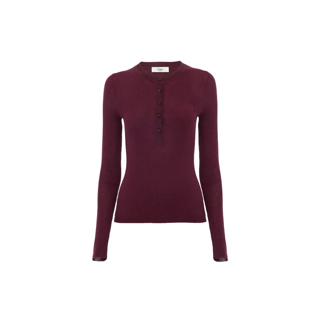 Chloé Henley shirt in superfine wool knit | Image 1 Chloé Henley shirt in superfine wool knit | Image 1