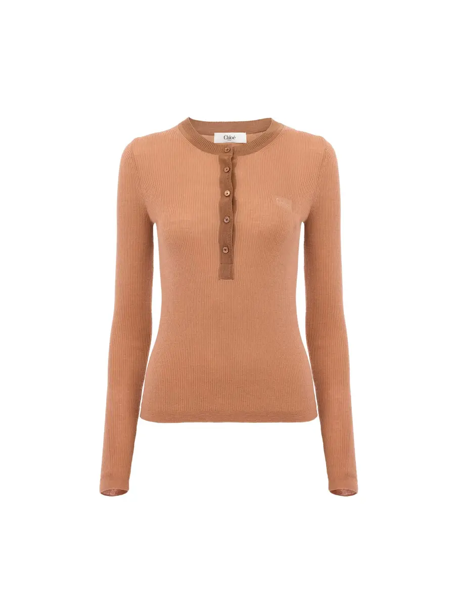Chloé Henley shirt in superfine wool knit | Image 1 Chloé Henley shirt in superfine wool knit | Image 1