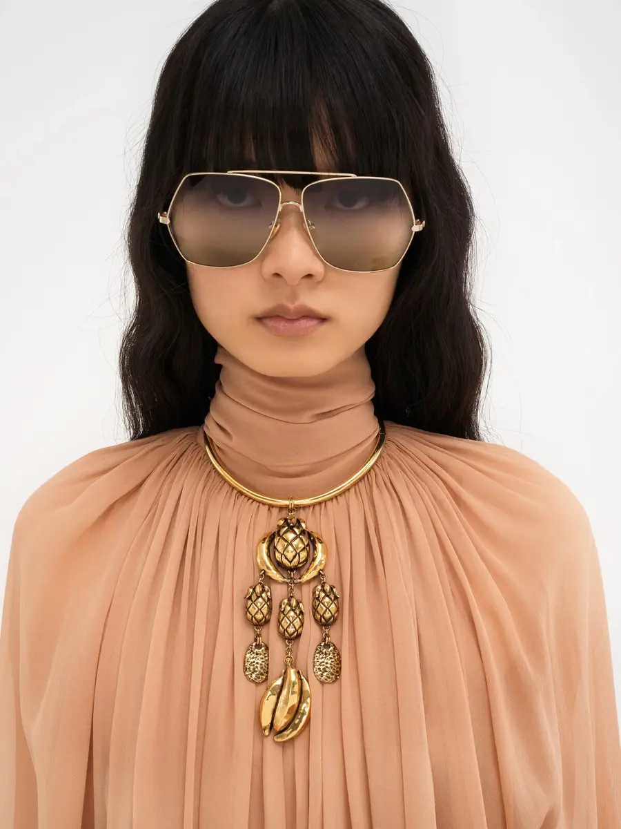 Chloé Mock-Neck Gathered Long Dress In Silk Georgette | Thumbnail 6 Chloé Mock-Neck Gathered Long Dress In Silk Georgette | Thumbnail 6
