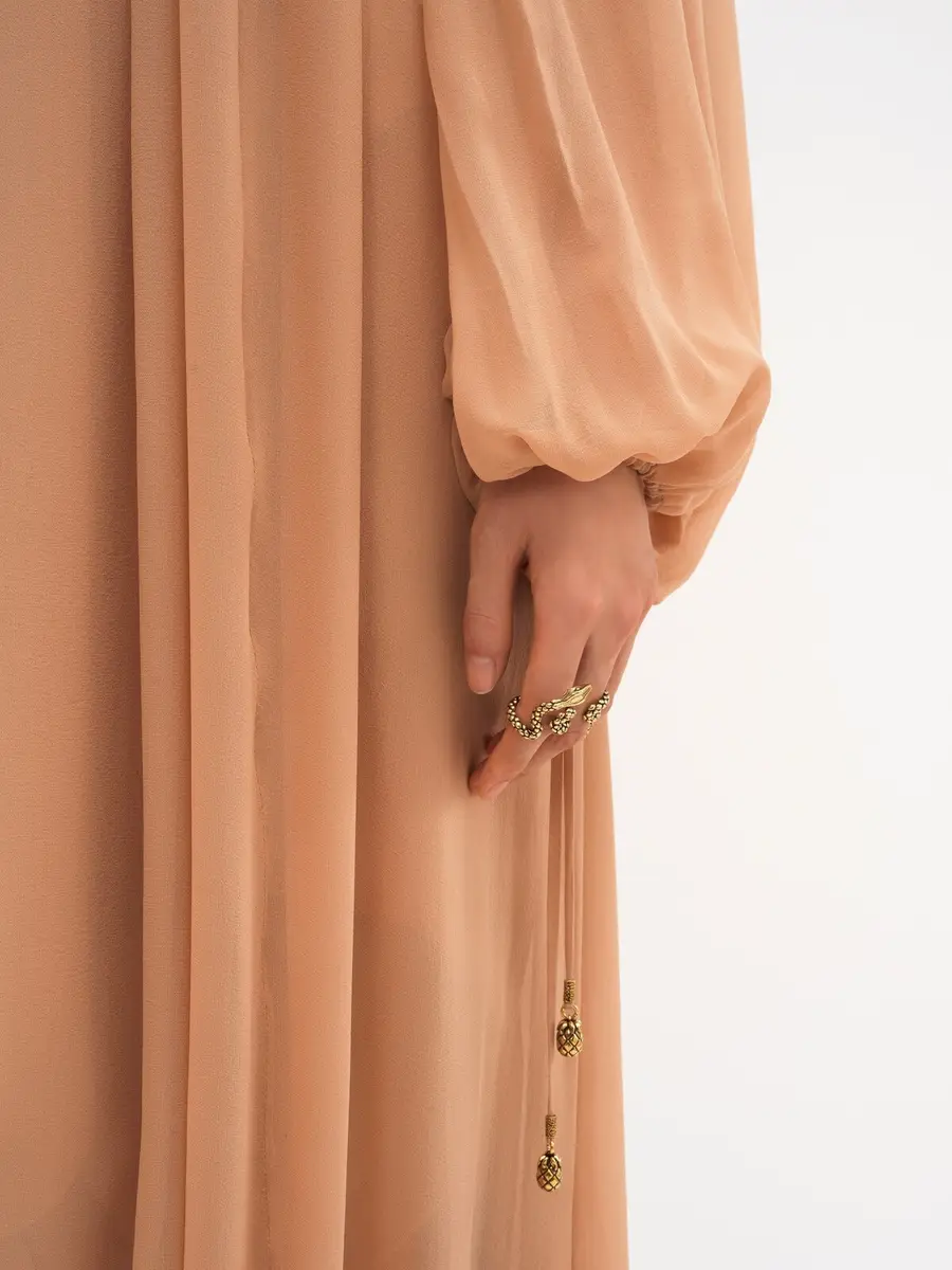 Chloé Mock-Neck Gathered Long Dress In Silk Georgette | Thumbnail 9 Chloé Mock-Neck Gathered Long Dress In Silk Georgette | Thumbnail 9